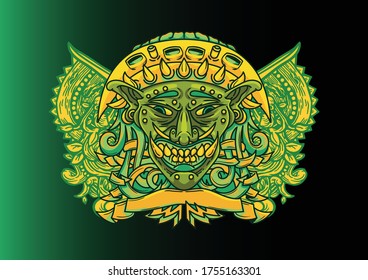 Aggressive demon beast head in colorful style vector illustration
