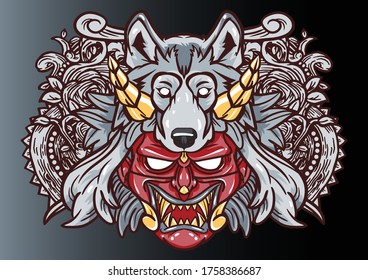 Aggressive demon beast head in colorful style vector illustration