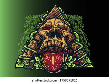Aggressive demon beast head in colorful style vector illustration