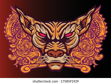 Aggressive demon beast head in colorful style vector illustration