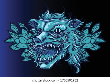 Aggressive demon beast head in colorful style vector illustration