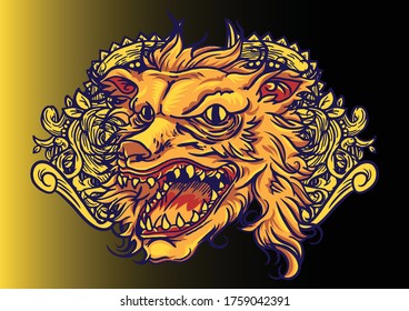 Aggressive demon beast head in colorful style vector illustration