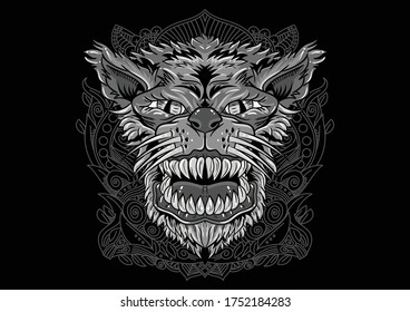 Aggressive demon beast head in monochromatic style vector illustration