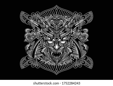 Aggressive demon beast head in monochromatic style vector illustration