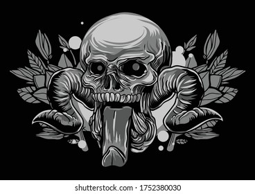 Aggressive demon beast head in monochromatic style vector illustration