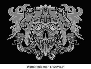 Aggressive demon beast head in monochromatic style vector illustration