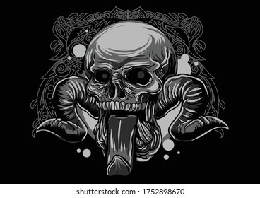 Aggressive demon beast head in monochromatic style vector illustration