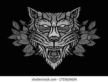 Aggressive demon beast head in monochromatic style vector illustration