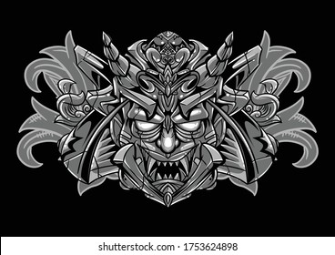 Aggressive demon beast head in monochromatic style vector illustration