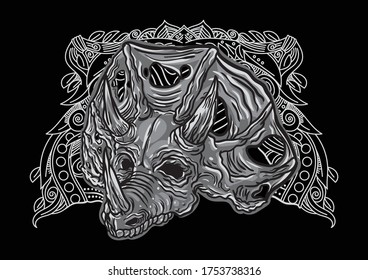 Aggressive demon beast head in monochromatic style vector illustration