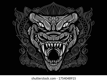 Aggressive demon beast head in monochromatic style vector illustration