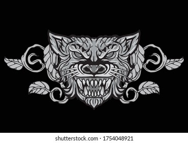 Aggressive demon beast head in monochromatic style vector illustration
