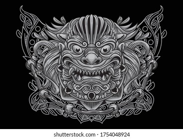 Aggressive demon beast head in monochromatic style vector illustration