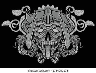 Aggressive demon beast head in monochromatic style vector illustration