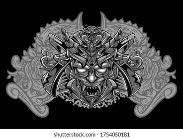 Aggressive demon beast head in monochromatic style vector illustration