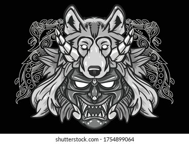 Aggressive demon beast head in monochromatic style vector illustration