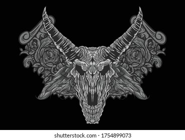 Aggressive demon beast head in monochromatic style vector illustration