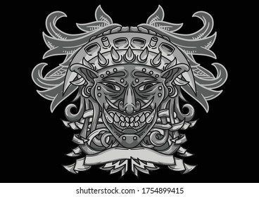 Aggressive demon beast head in monochromatic style vector illustration