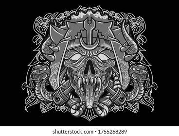 Aggressive demon beast head in monochromatic style vector illustration
