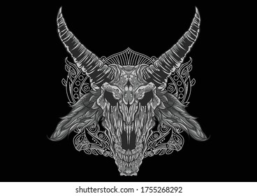 Aggressive demon beast head in monochromatic style vector illustration