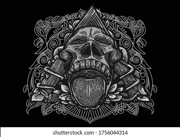 Aggressive demon beast head in monochromatic style vector illustration