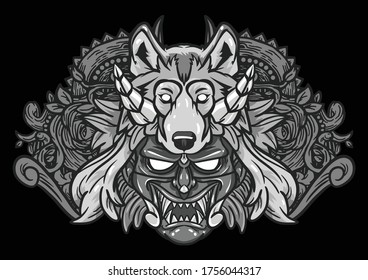 Aggressive demon beast head in monochromatic style vector illustration