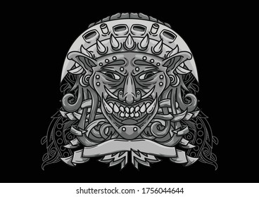 Aggressive demon beast head in monochromatic style vector illustration