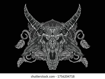 Cabeza agresiva de bestia demon en ilustración vectorial de estilo monocromático