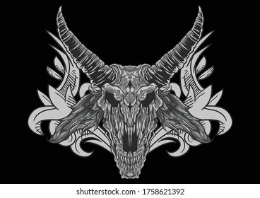 Aggressive demon beast head in monochromatic style vector illustration