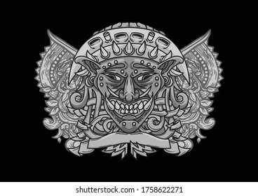 Aggressive demon beast head in monochromatic style vector illustration