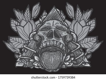 Aggressive demon beast head in monochromatic style vector illustration
