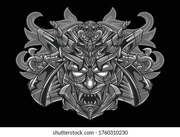 Aggressive demon beast head in monochromatic style vector illustration