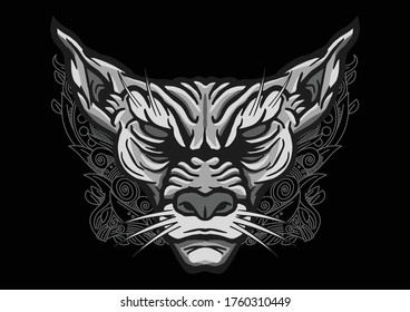 Aggressive demon beast head in monochromatic style vector illustration