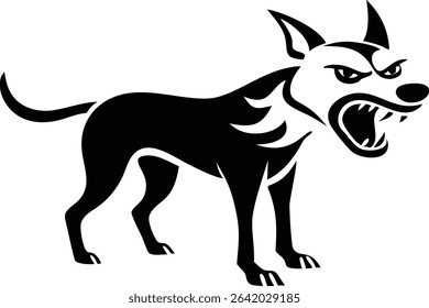 Aggressive dog silhouette design in dynamic stance black vector illustration