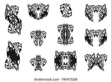 Aggressive double tiger head symbols. Peaked double symbols of the tiger head for your design