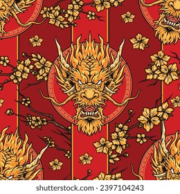 Aggressive dragon pattern seamless colorful with animal from traditional Chinese myths symbolizing valor and power vector illustration