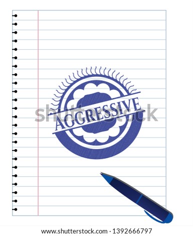 Aggressive draw (pen strokes). Blue ink. Vector Illustration. Detailed.