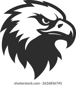 Aggressive eagle head logo in black color, eagle icon looking left, silhouette in black color.