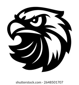 Aggressive Eagle Head Vector Illustration. Bold black and white vector illustration of an aggressive eagle head in a stylized, graphic design.