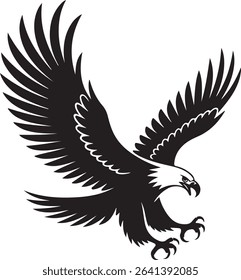 An aggressive eagle silhouette diving from the sky, perfect for tattoos, logos, prints, and bold illustrations.