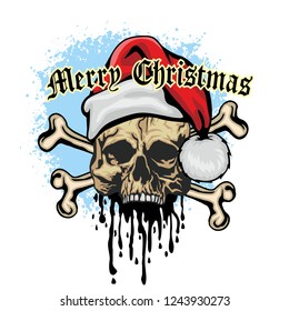 aggressive emblem with christmas skull, grunge vintage design t shirts