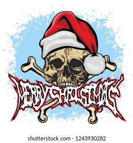 aggressive emblem with christmas skull, grunge vintage design t shirts