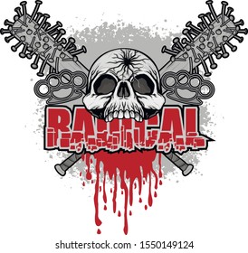 aggressive emblem with skull and baseball bat with nails,grunge vintage design t shirts