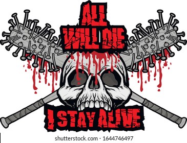 aggressive emblem with skull and baseball bat with nails, grunge vintage design t shirts
