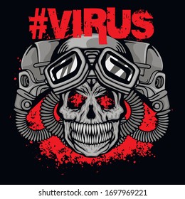 aggressive emblem with skull and biohazard sign, grunge vintage design t shirts