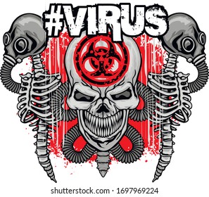 aggressive emblem with skull and biohazard sign, grunge vintage design t shirts