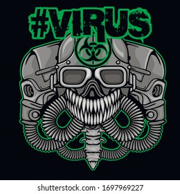 aggressive emblem with skull and biohazard sign, grunge vintage design t shirts