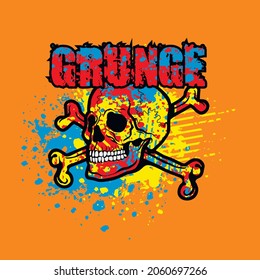 aggressive emblem with skull and bones,grunge vintage design t shirts
