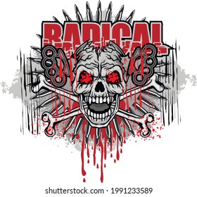 
aggressive emblem with skull and brass knuckles,grunge vintage design t shirts