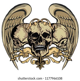 aggressive emblem with skull, grunge vintage design t shirts